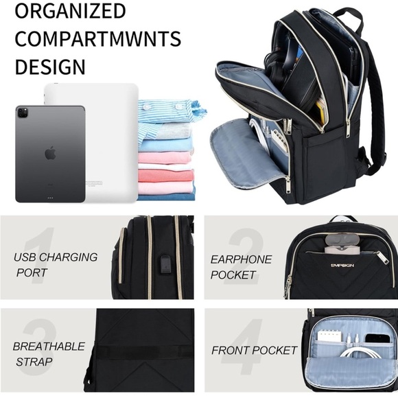 Empsign laptop backpack with USB port - dimensions in photos FLORAL pattern - Picture 4 of 7